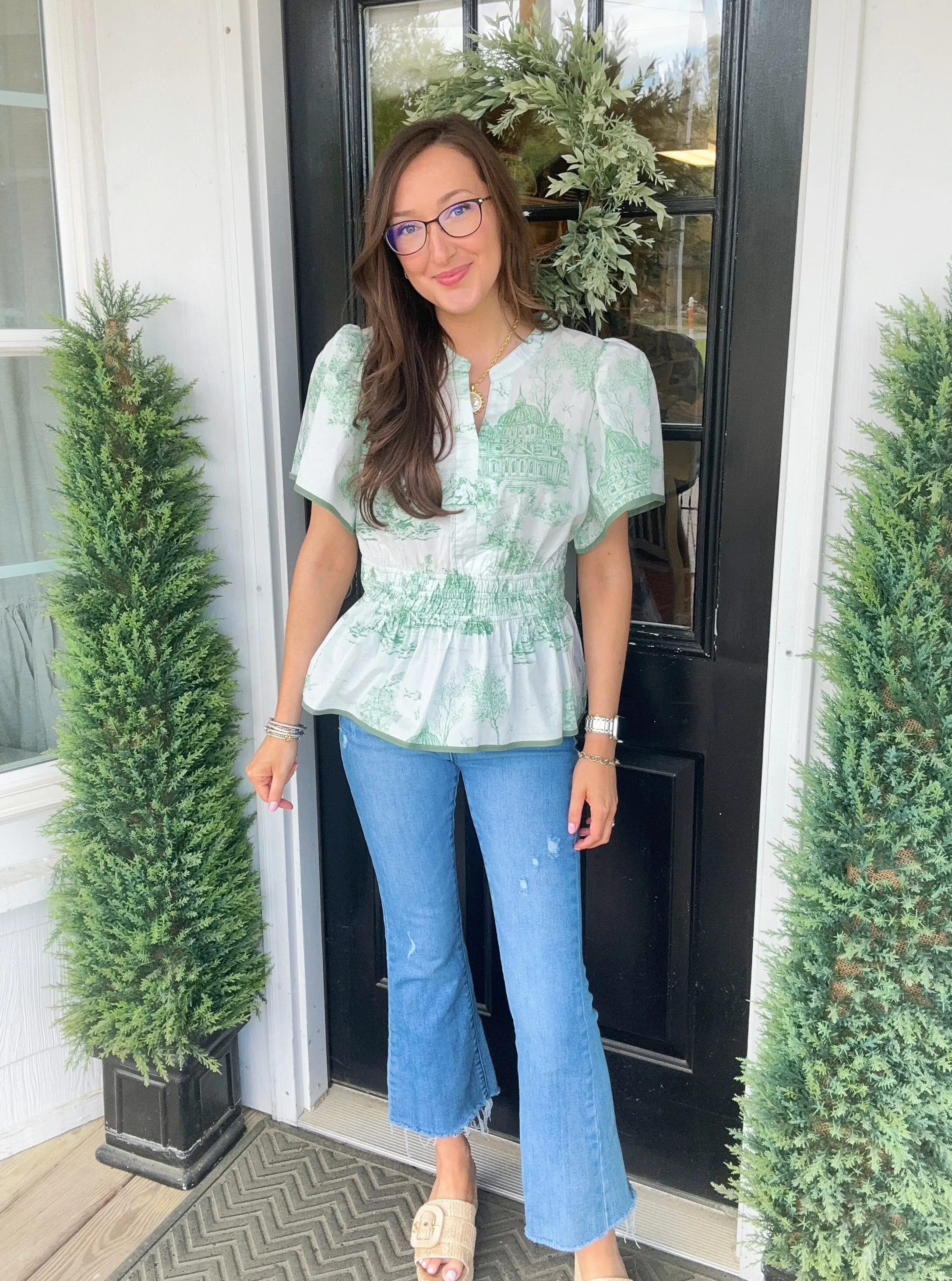 Sea Green Toile Peplum Top