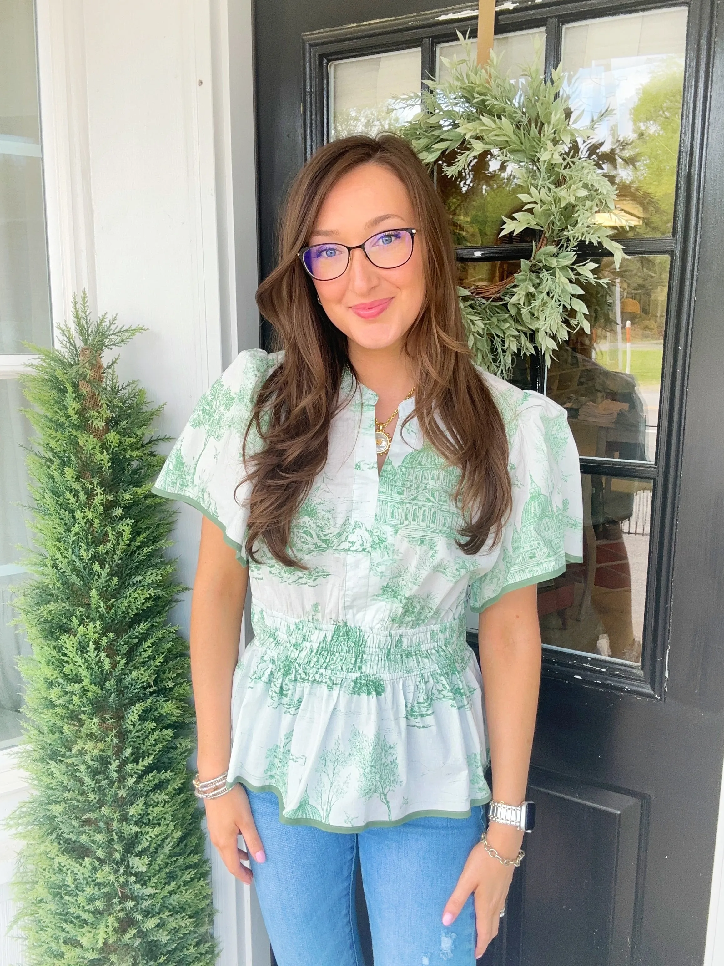 Sea Green Toile Peplum Top