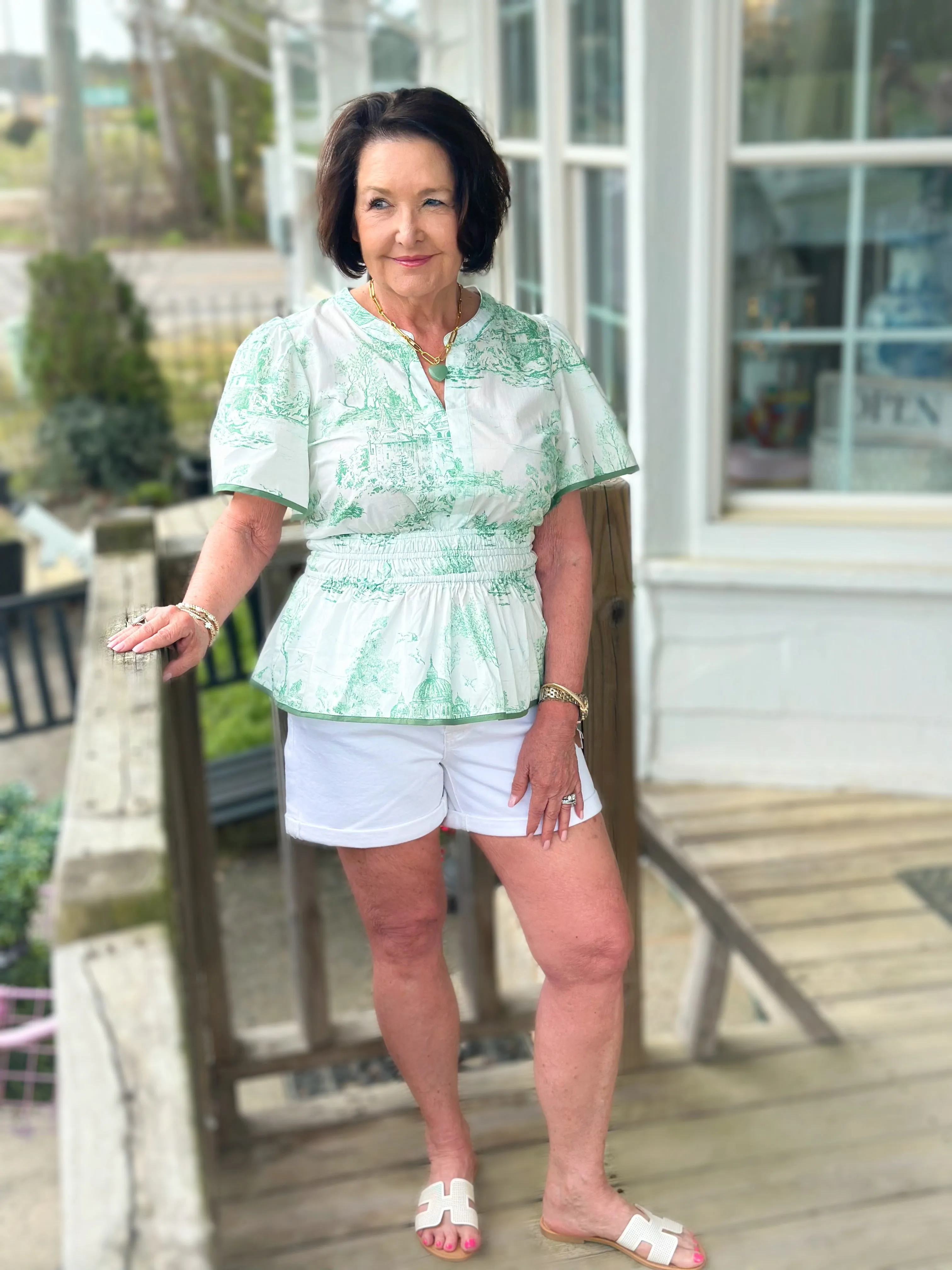 Sea Green Toile Peplum Top