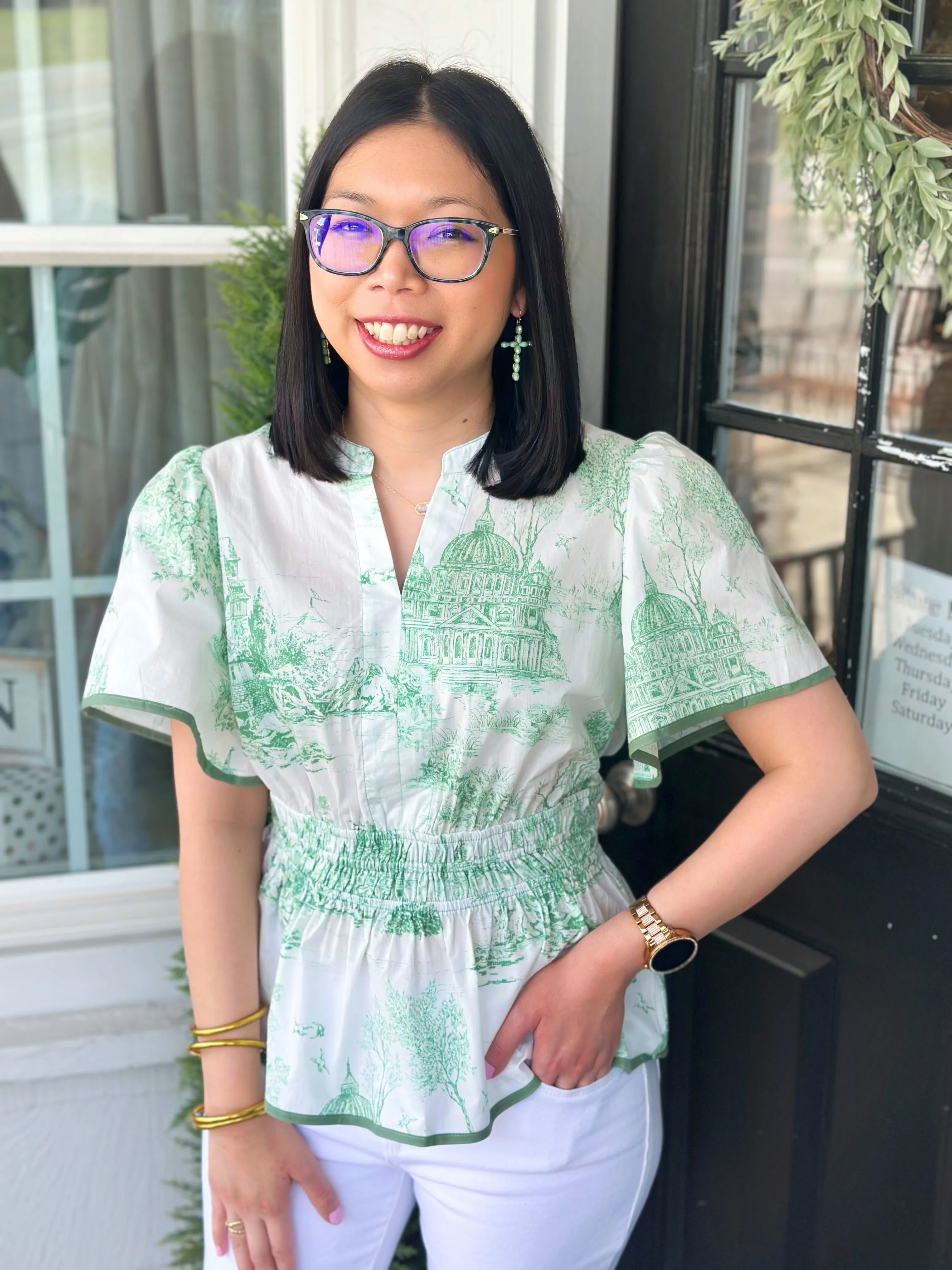 Sea Green Toile Peplum Top