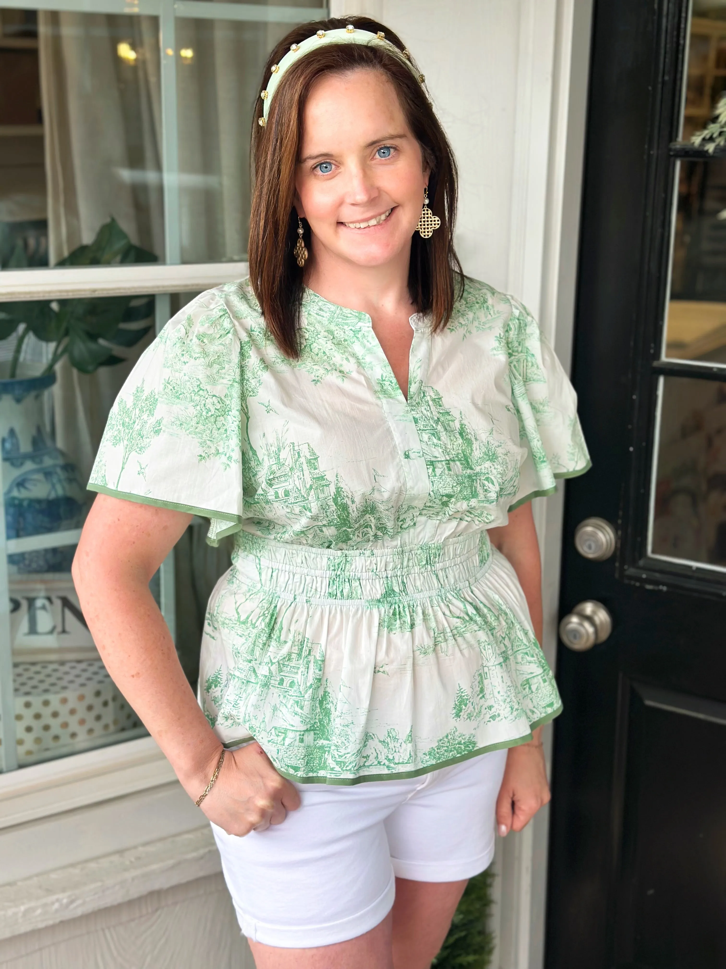 Sea Green Toile Peplum Top