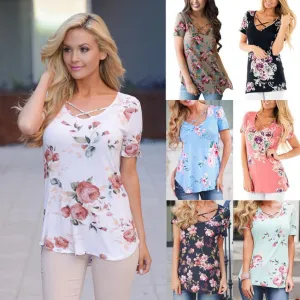 Short Sleeve V-Neck Printed Floral Top