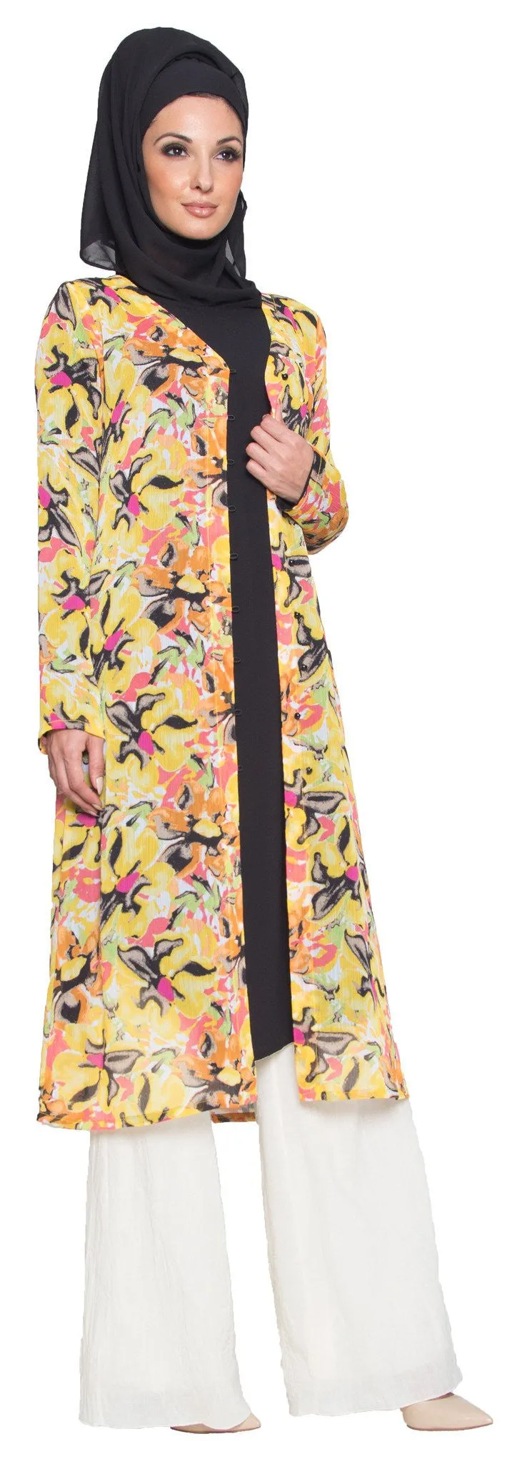 Sidali Lightweight Long Chiffon Duster - Floral - FINAL SALE