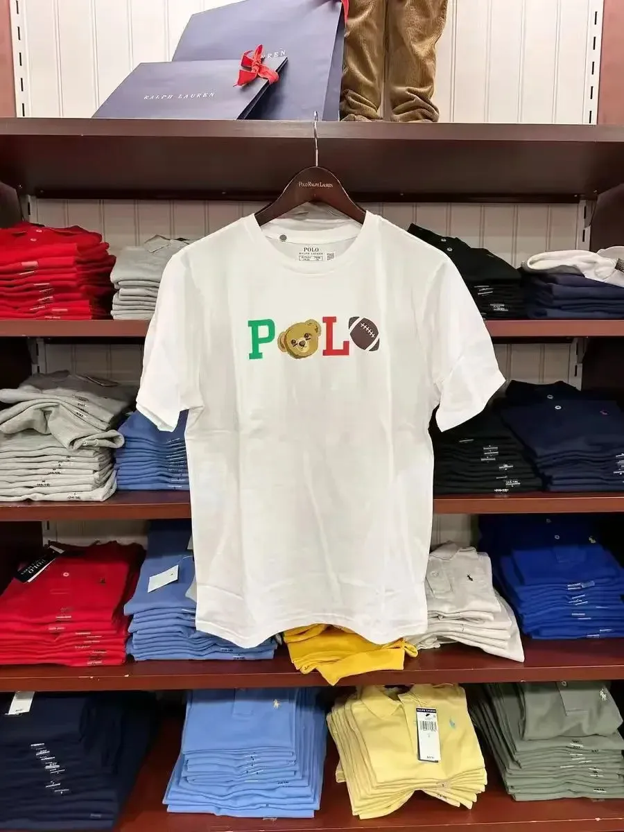 Summer Classic Polo Print Men's and Women's Short Sleeved Cotton Designer Round Neck T-shirt Fashion Casual Street Wear