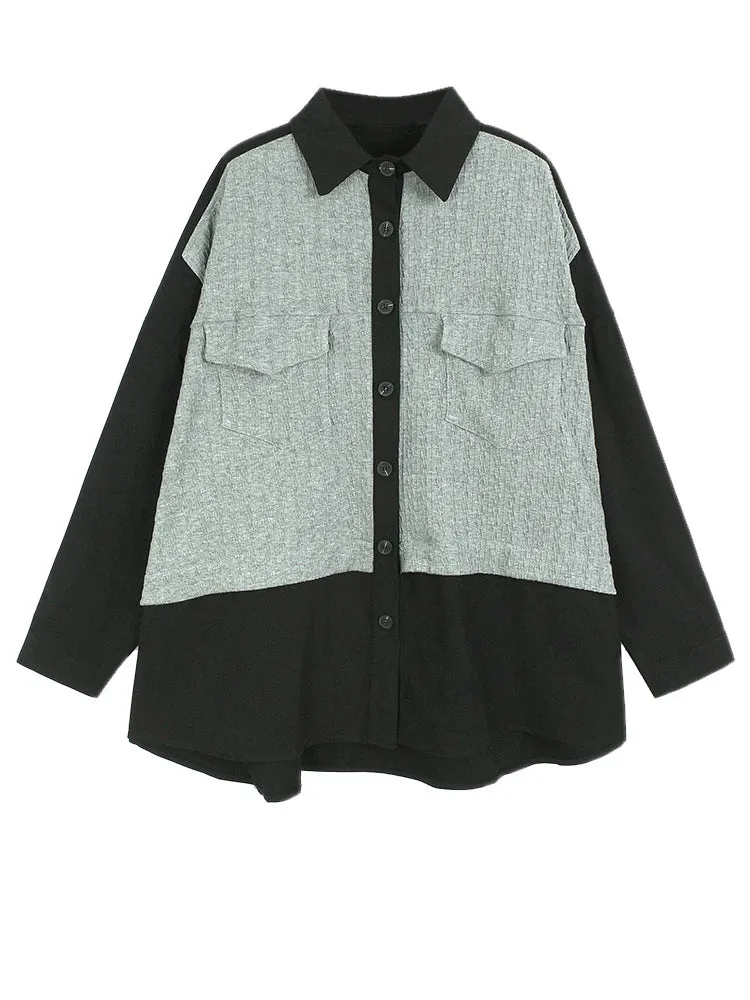TEEK - Khaki Knitting Color-Block Blouse