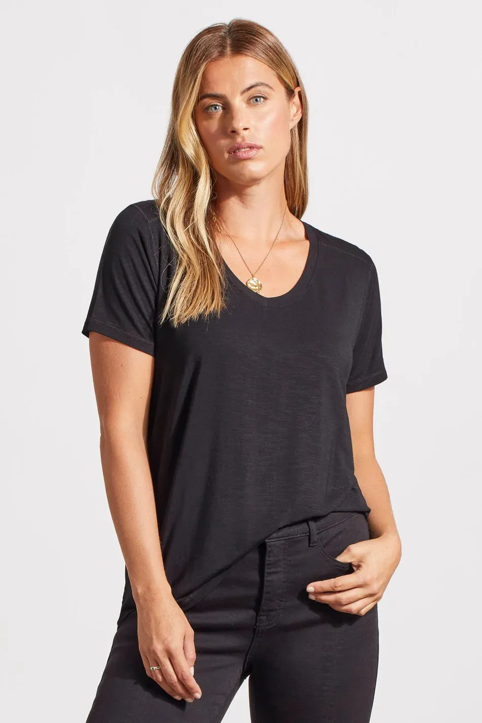 TR1730o S/S V-Neck Top W/ Special Stitching