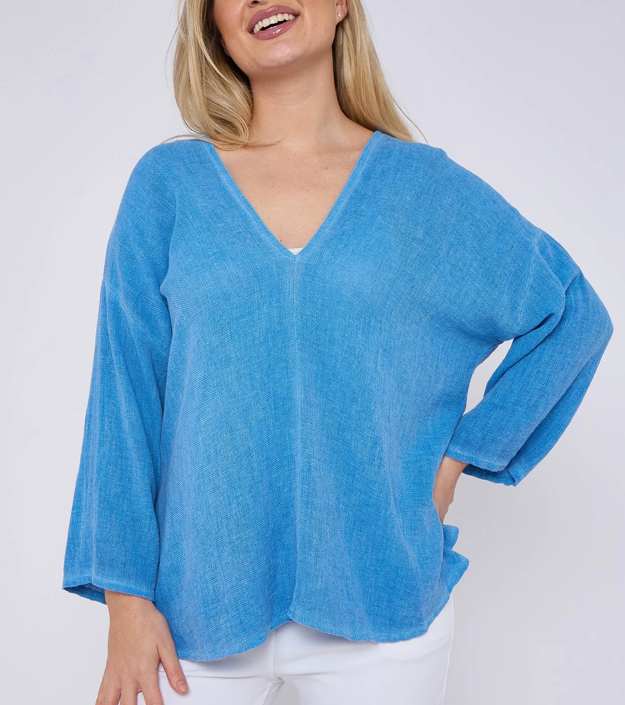 Washed Linen V-Neck Top