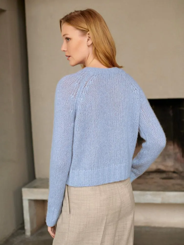 White   Warren - Lofty Cashmere Silk Shrunken Sweatshirt in Light Blue Marl
