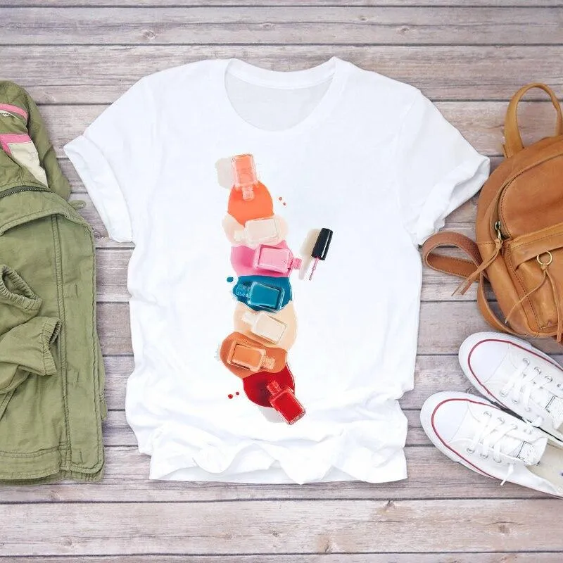 Women 90s Stylish Fingernail Nail Art Make Up Design T-Shirts