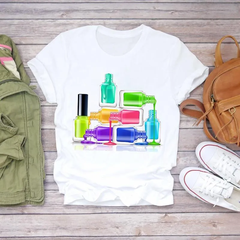 Women 90s Stylish Fingernail Nail Art Make Up Design T-Shirts