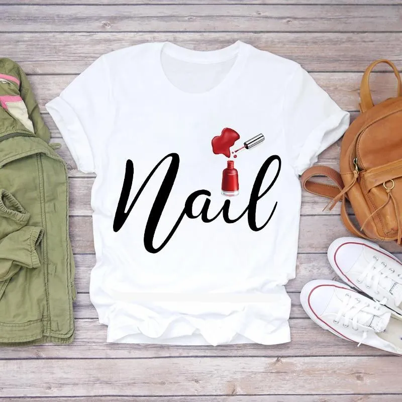 Women 90s Stylish Fingernail Nail Art Make Up Design T-Shirts