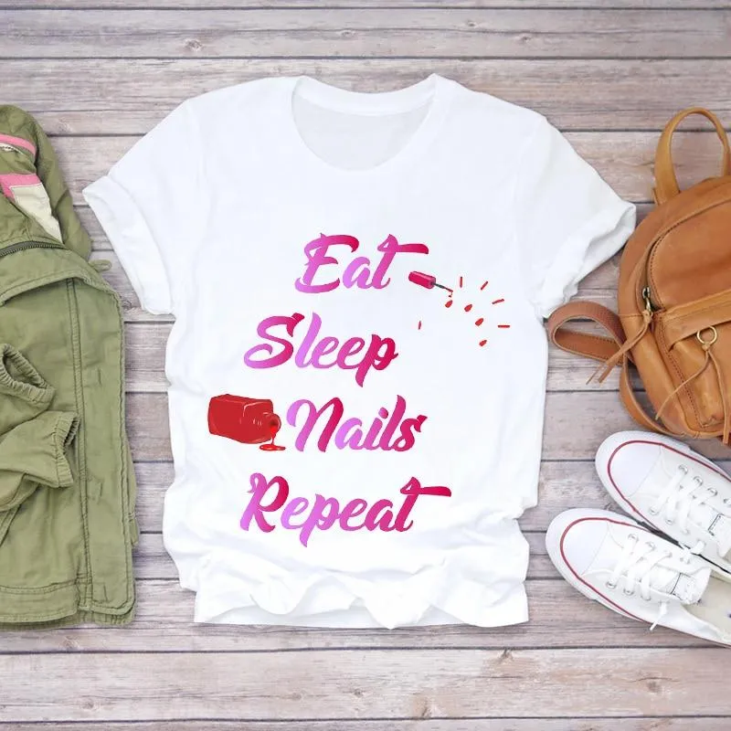 Women 90s Stylish Fingernail Nail Art Make Up Design T-Shirts