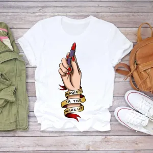 Women 90s Stylish Fingernail Nail Art Make Up Design T-Shirts
