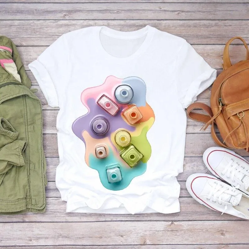 Women 90s Stylish Fingernail Nail Art Make Up Design T-Shirts