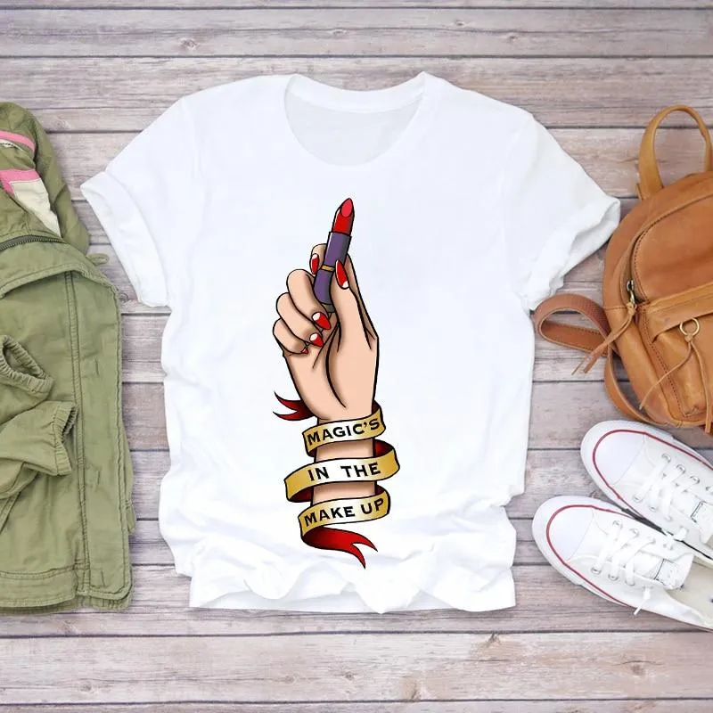 Women 90s Stylish Fingernail Nail Art Make Up Design T-Shirts