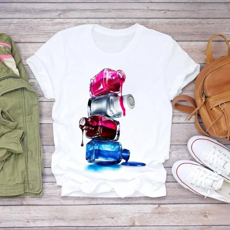 Women 90s Stylish Fingernail Nail Art Make Up Design T-Shirts