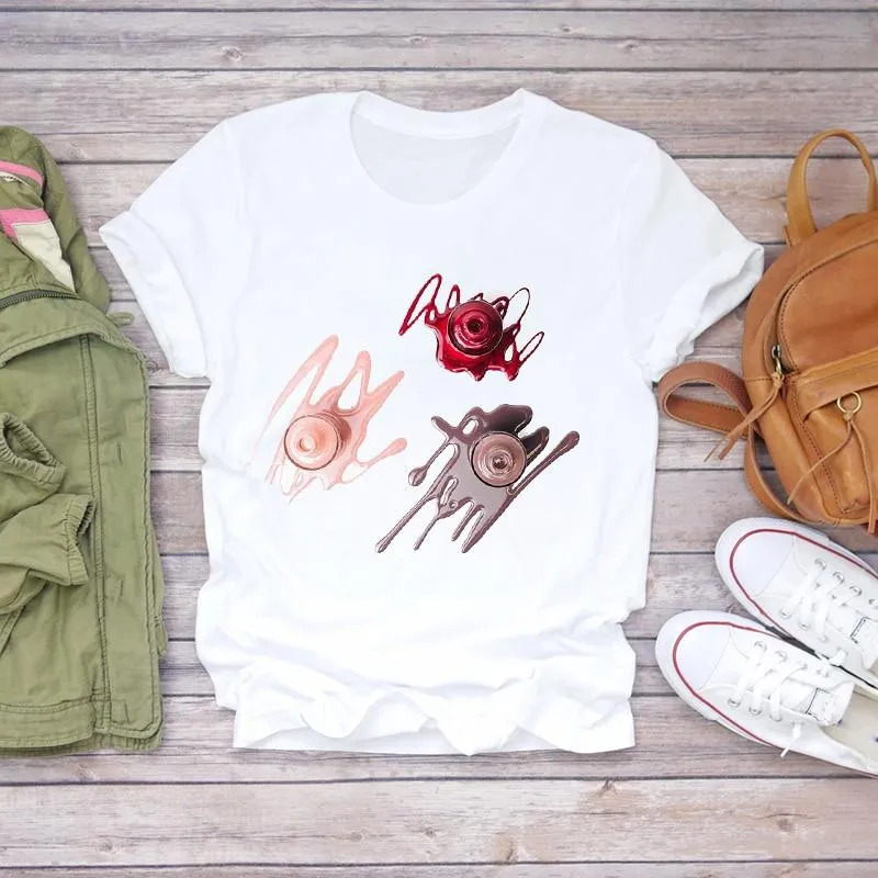 Women 90s Stylish Fingernail Nail Art Make Up Design T-Shirts