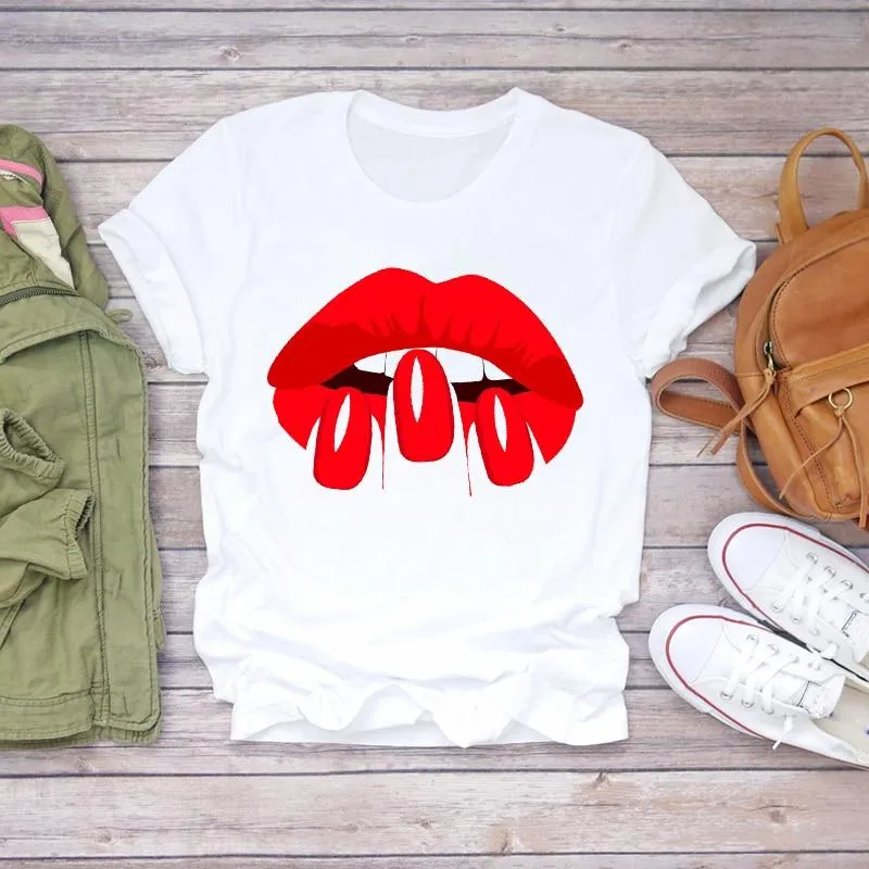 Women 90s Stylish Fingernail Nail Art Make Up Design T-Shirts