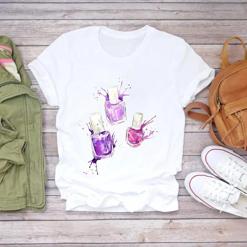 Women 90s Stylish Fingernail Nail Art Make Up Design T-Shirts