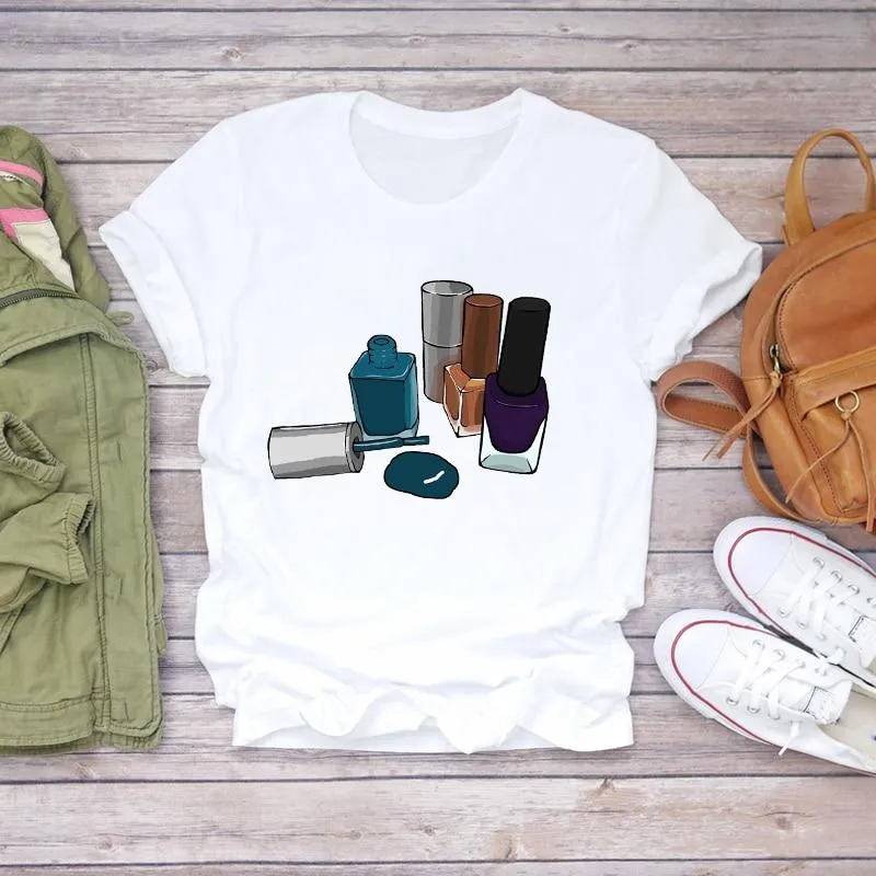Women 90s Stylish Fingernail Nail Art Make Up Design T-Shirts