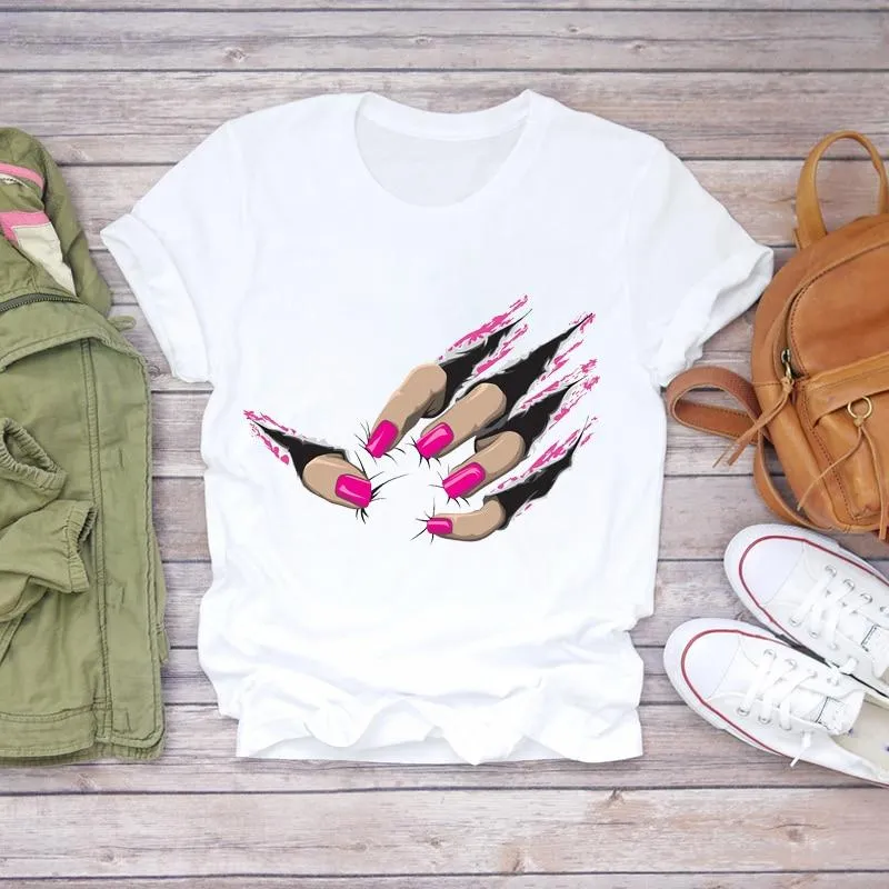 Women 90s Stylish Fingernail Nail Art Make Up Design T-Shirts