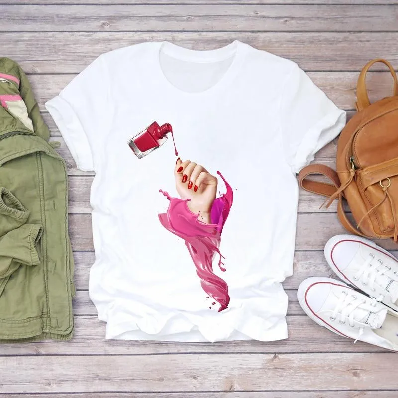 Women 90s Stylish Fingernail Nail Art Make Up Design T-Shirts