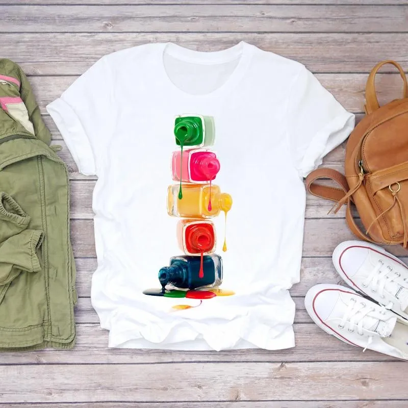 Women 90s Stylish Fingernail Nail Art Make Up Design T-Shirts
