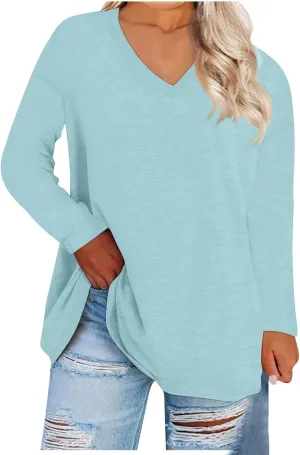 Womens Long Sleeve Tops Oversized V Neck Sweatshirts Casual Trendy Shirts Fall Winter Clothes 2024